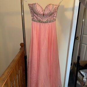 Elegant Pink Beaded Strapless Prom Dress